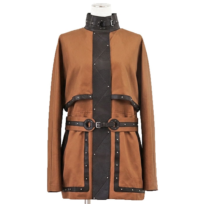 【美品】HERMES エルメス ワンピース ラムレザー x コットン サイズ 36 レディース 2022SS スタッズ ハイネック ベルテッド ドレス ベルト付属 ブラウン 茶色 フランス製