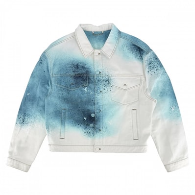 LOUIS VUITTON ルイヴィトン デニムジャケット スプレーデニムジャケット アウター モノグラム 服 52 RM231M U14 HOA10W ホワイト 白 ブルー 青 ゴールド金具 コットン メンズ 春 秋【中古品】