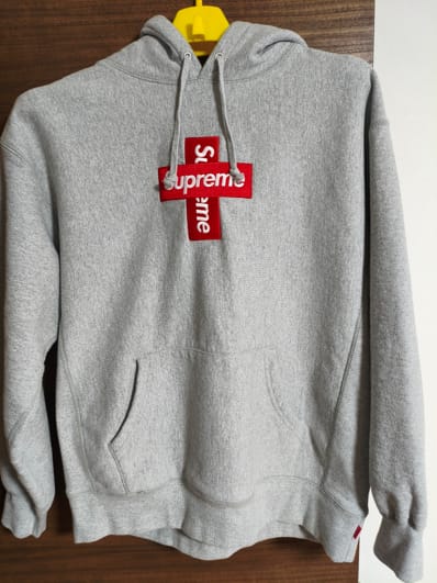 Supreme Cross Box Logo Hooded Sweatshirt "Grey"