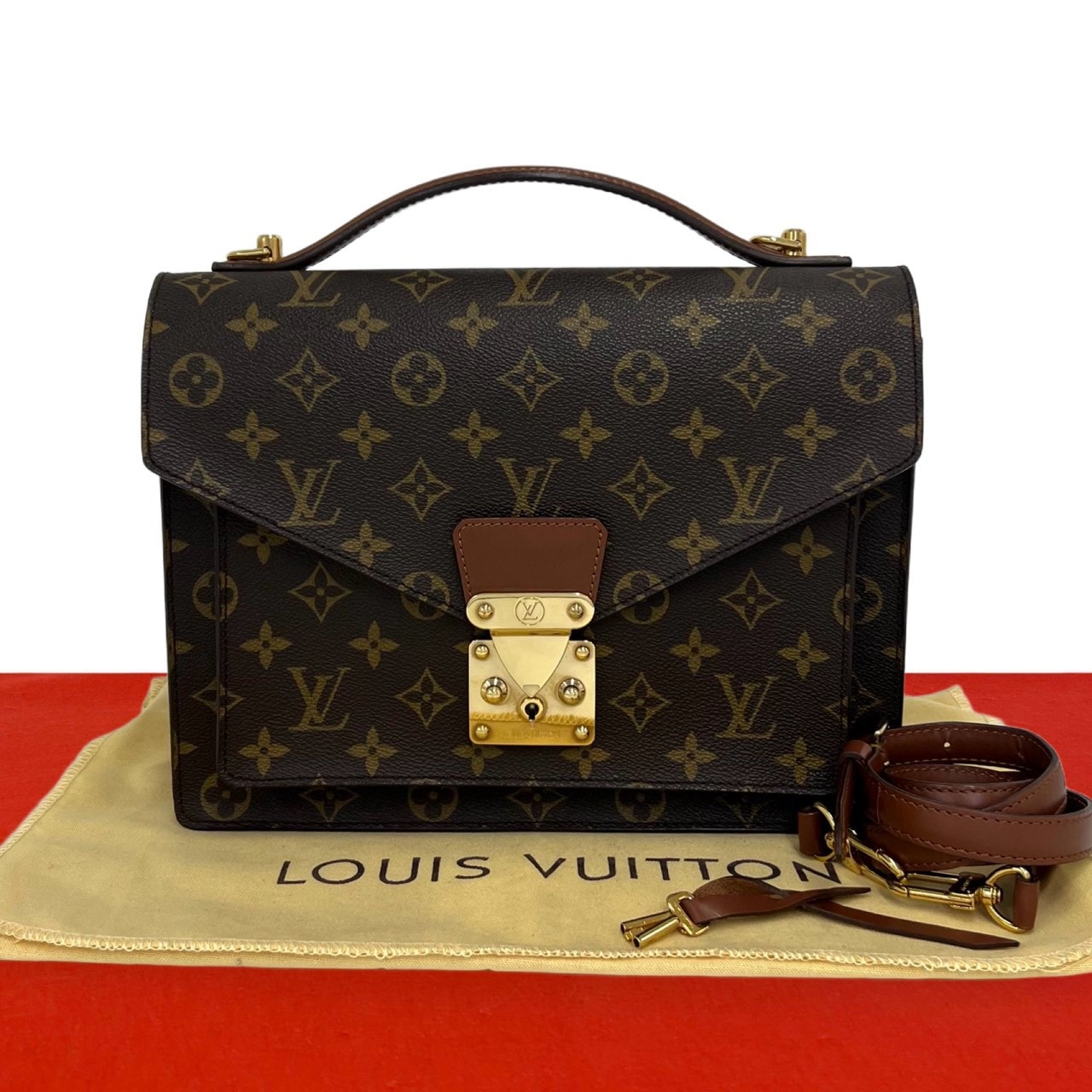 LOUIS VUITTON ルイヴィトン モンソー モノグラム 2way レザー PVC ショルダーバッグ ブラウン
 89106