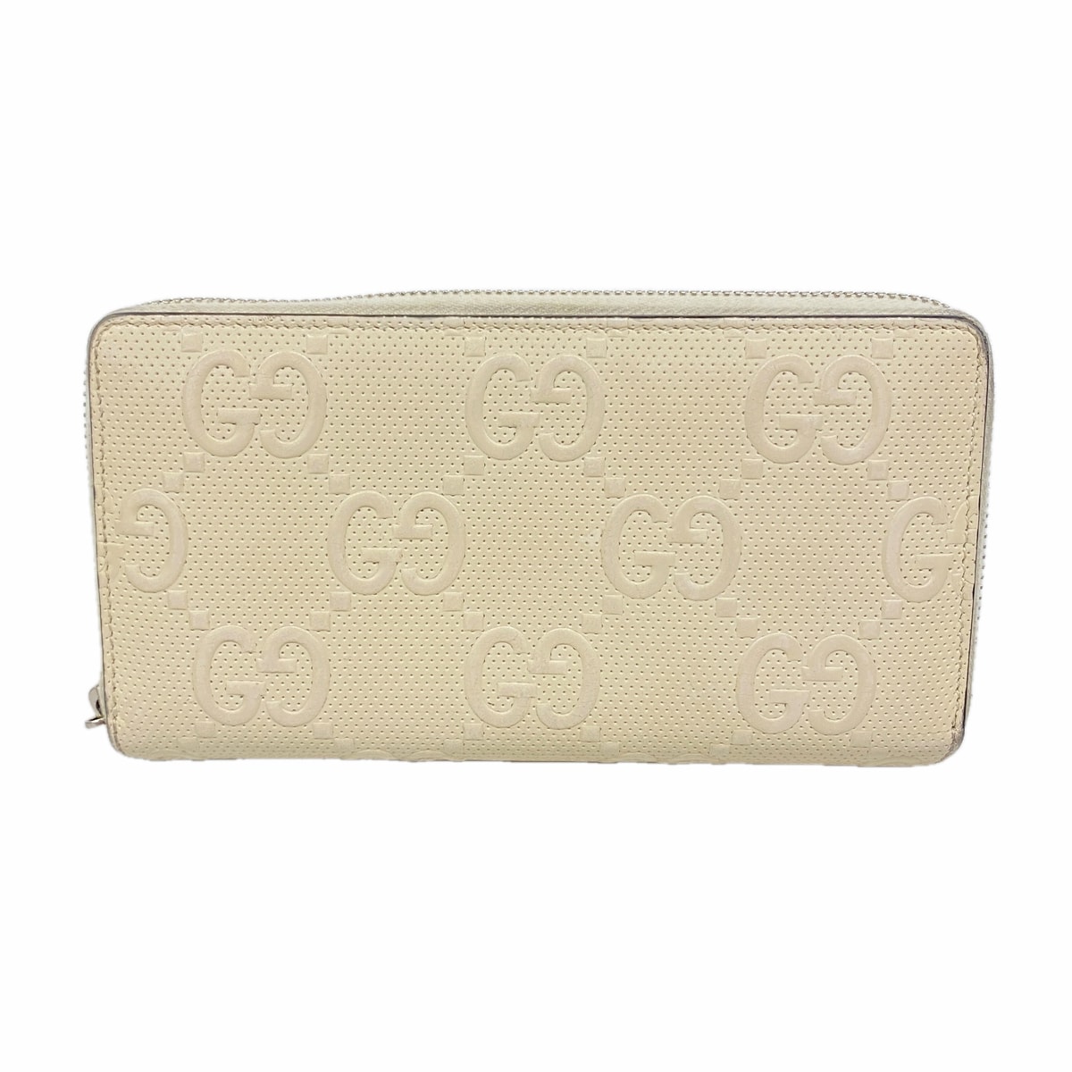 【6hf6162】グッチ 長財布 GGエンボス 625558 レザー アイボリー シルバー金具【中古】メンズ