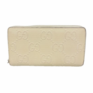 【6hf6162】グッチ 長財布 GGエンボス 625558 レザー アイボリー シルバー金具【中古】メンズ