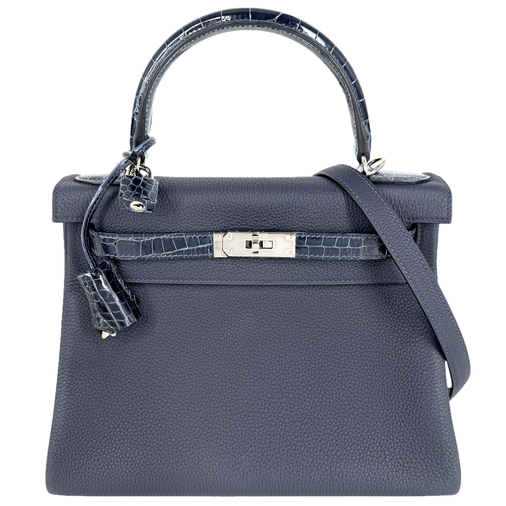 HERMES エルメス 2WAY ケリー28 タッチ 内縫い ショルダーバッグ ハンドバッグ 肩掛け 斜め掛け Z刻印 トゴ クロコダイルニロティカス ネイビー 紺 シルバー金具 レディース 美品 2021年【中古品】