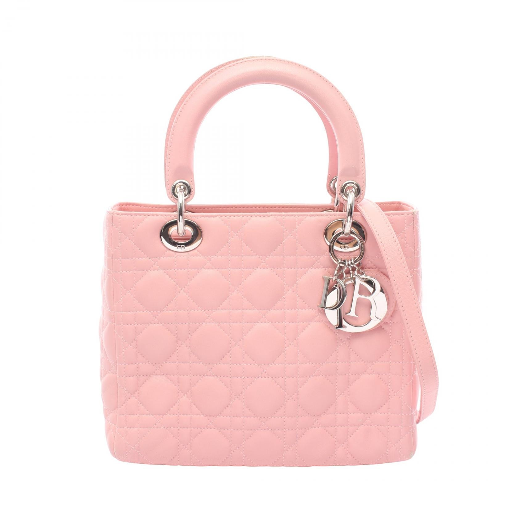 ディオール Dior LADY DIOR レディディオール ミディアム カナージュ 2WAY ハンドバッグ バッグ レザー レディース ピンク系 【中古】