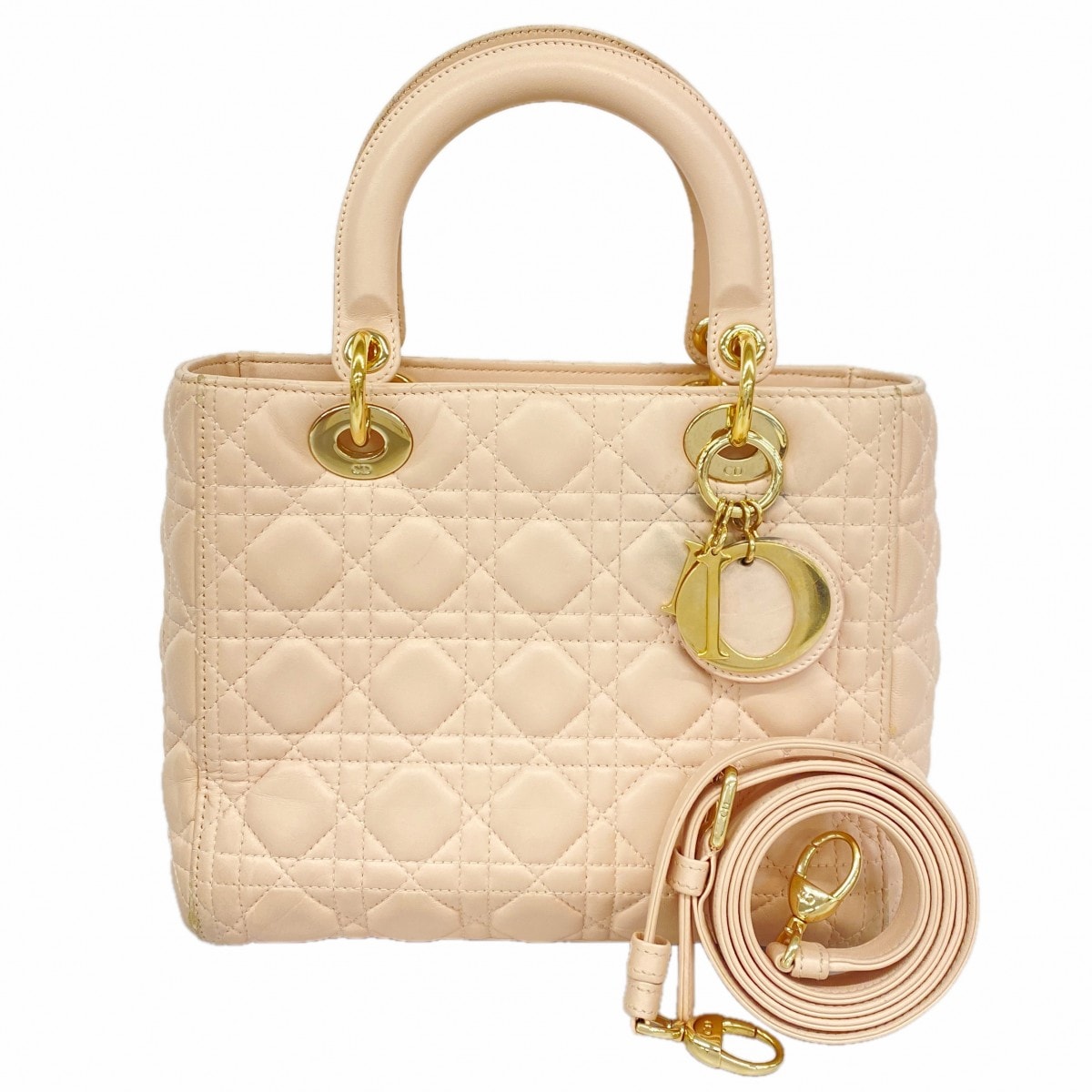 【6cd5270】クリスチャンディオール ハンドバッグ カナージュ レディディオール レザー ピンク シャンパンゴールド金具 2wayバッグ【中古】レディース