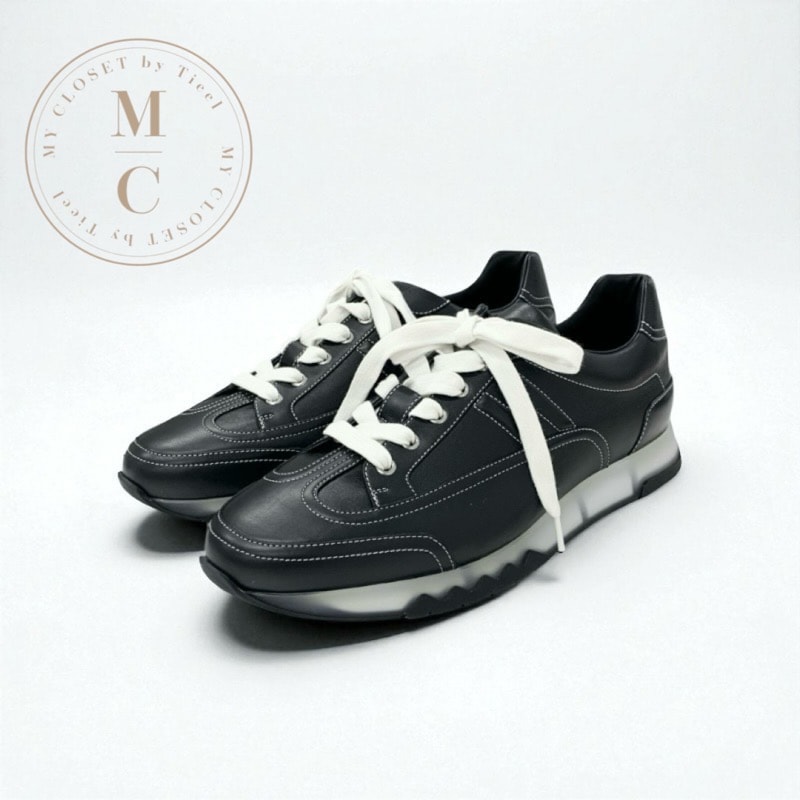 エルメス HERMES トレイル スニーカー 靴 シューズ レザー ブラック 黒 未使用 ロゴ メンズ