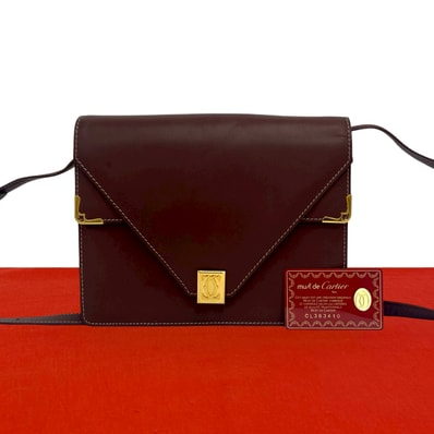 CARTIER カルティエ マストライン ロゴ 金具 レザー ショルダーバッグ ワインレッド
90703