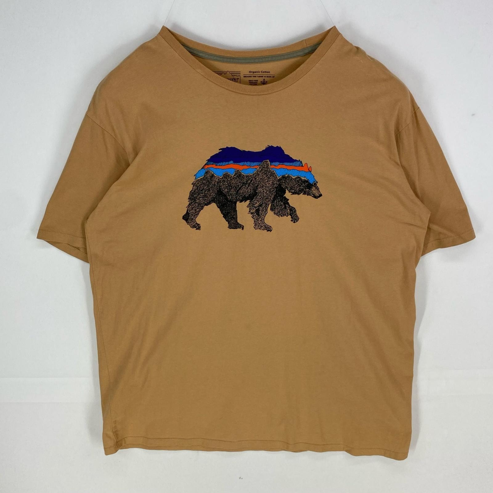 古着 パタゴニア patagonia 半袖Tシャツ ロゴ ショートスリーブ ベア アウトドア L ベージュ系 プリント メンズ