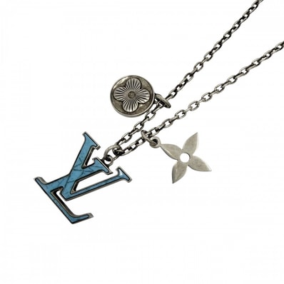 LOUIS VUITTON ルイヴィトン ネックレス LVイニシャル ターコイズ ロングネックレス アクセサリー アジャスター付き ペンダント M68904 ブルー 青 メンズ 約19.5g【中古品】