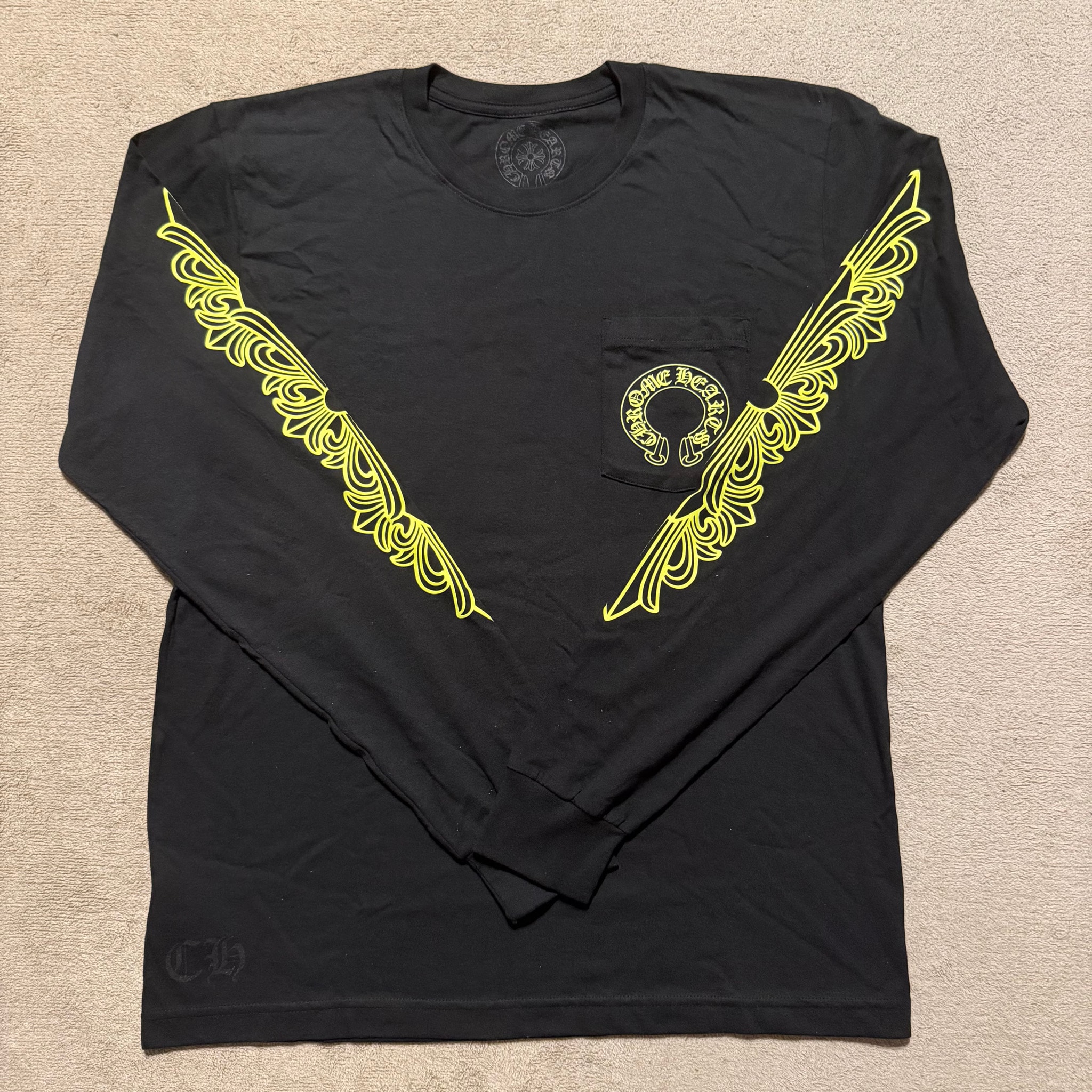 Chrome Hearts Horse Shoe L/S T-Shirt "Black/Neon Yellow"