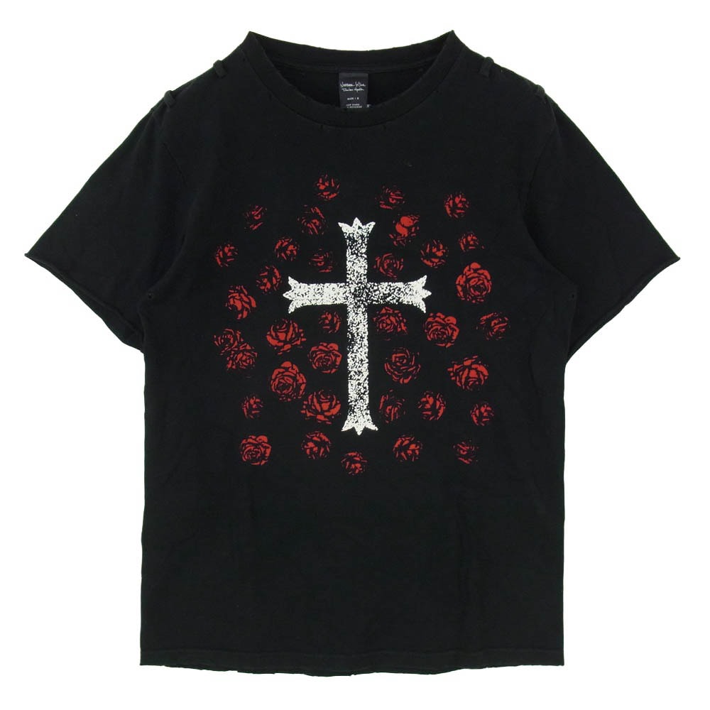 NUMBER(N)INE ナンバーナイン 06SS ガンズ期 アーカイブ 宮下貴裕本人期 WELCOME TO THE SHADOW クロスローズ ダメージ加工 半袖 Tシャツ ブラック系 2【中古】