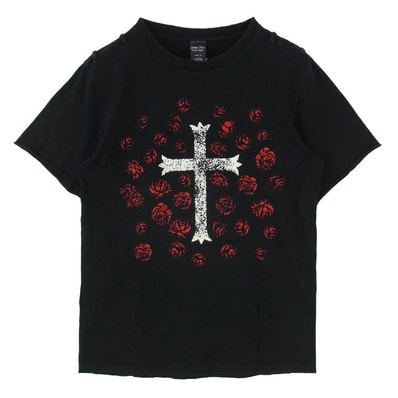 NUMBER(N)INE ナンバーナイン 06SS ガンズ期 アーカイブ 宮下貴裕本人期 WELCOME TO THE SHADOW クロスローズ ダメージ加工 半袖 Tシャツ ブラック系 2【中古】