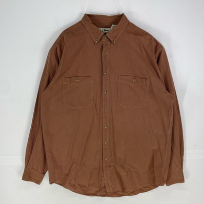 古着 エルエルビーン L.L.Bean 長袖シャツ ボタンダウン 胸ポケット ロングスリーブ L ブラウン系 チェック メンズ