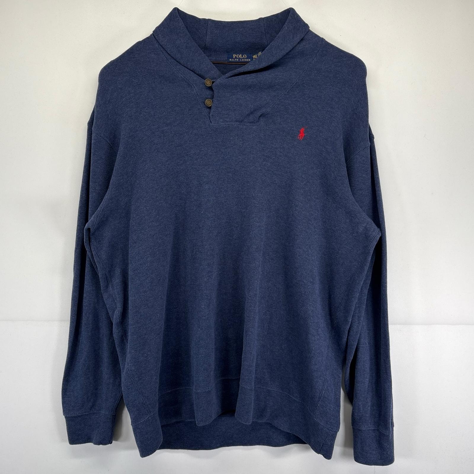 古着 ポロ・ラルフローレン POLO RALPH LAUREN ニット 大きいサイズ ショールカラー トレーナー ワンポイントロゴ 2XLT ネイビー メンズ