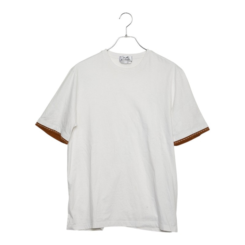 エルメス セリエ 袖ライン カットソー 半袖Tシャツ クルーネック 丸首 サイズM ホワイト ブラウン コットン メンズ HERMES 【中古】