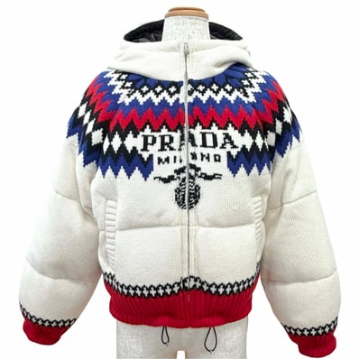 美品 プラダ ノルディック柄 ロゴ ダウンジャケット IT 36 292029