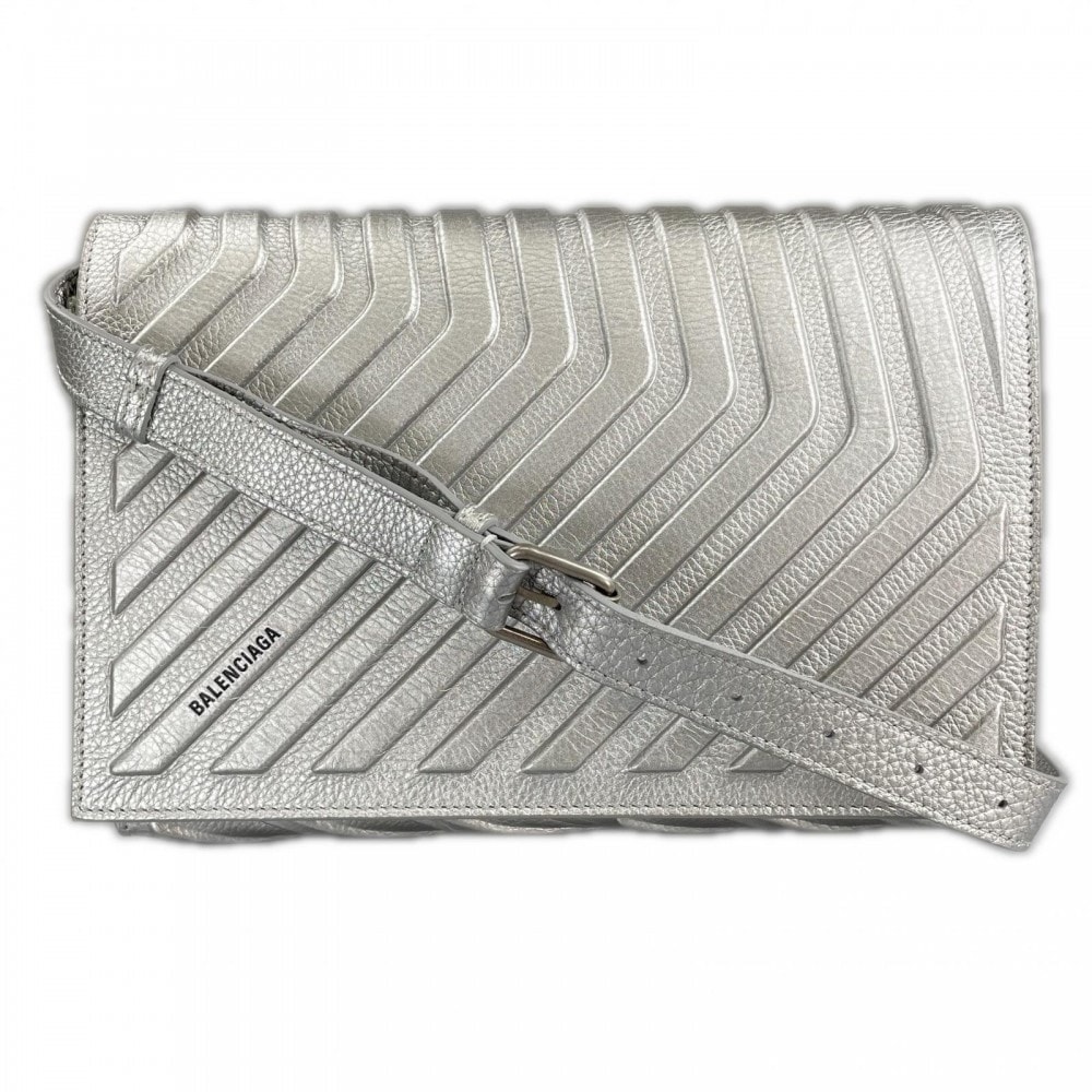 BALENCIAGA バレンシアガ ショルダーバッグ カー フラップバッグ  グレインカーフレザー   シルバー シルバー金具 メンズ【中古品】