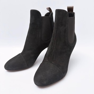 ルイヴィトン 未使用品 サイドゴア ショートブーツ スウェード 22cm〜22.5cm ブラック モノグラム ハイヒール シューズ 靴