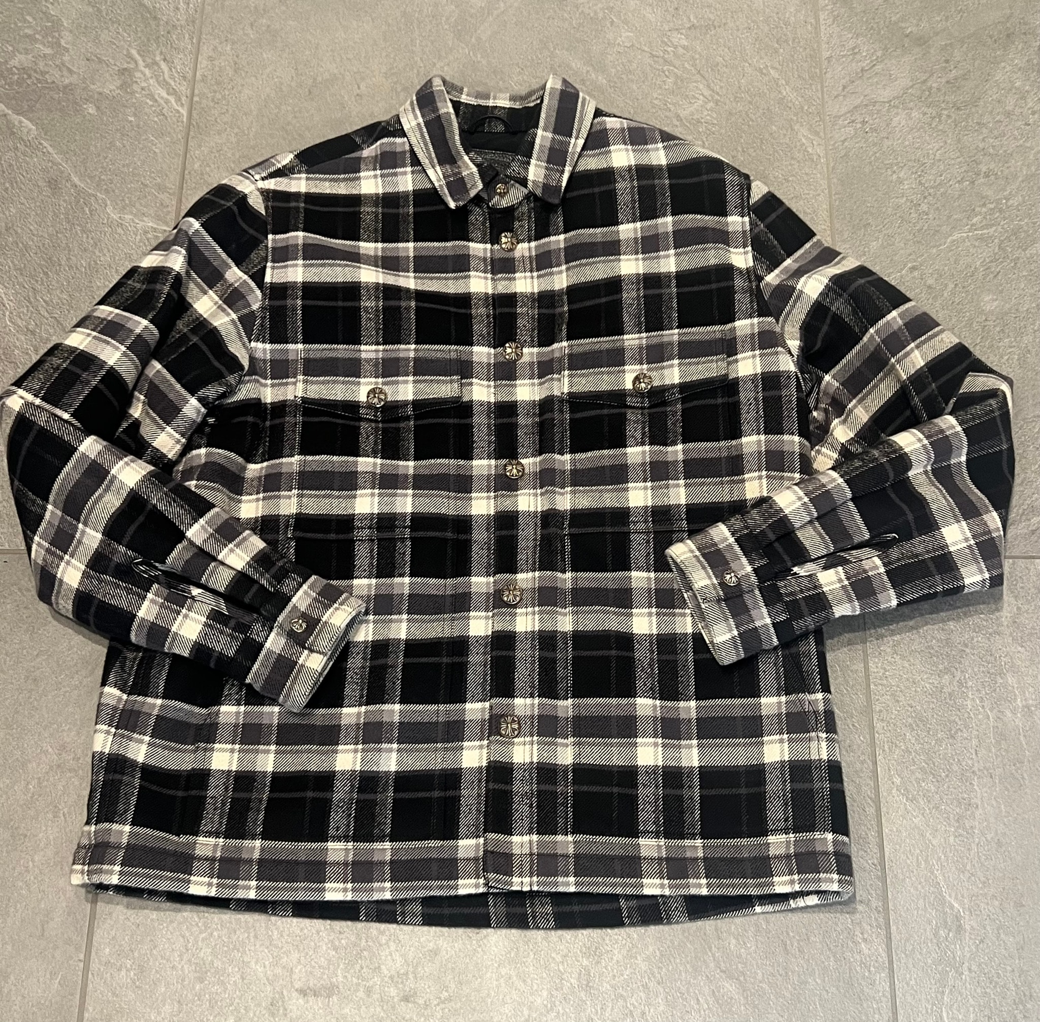 Chrome Hearts Y Not Cross Ball Button Check Shirt Jacket "Black"
