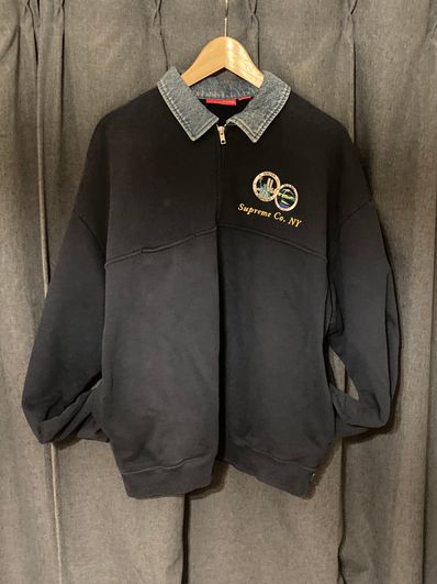 Supreme Denim Collar Half Zip Sweatshirt "Navy"