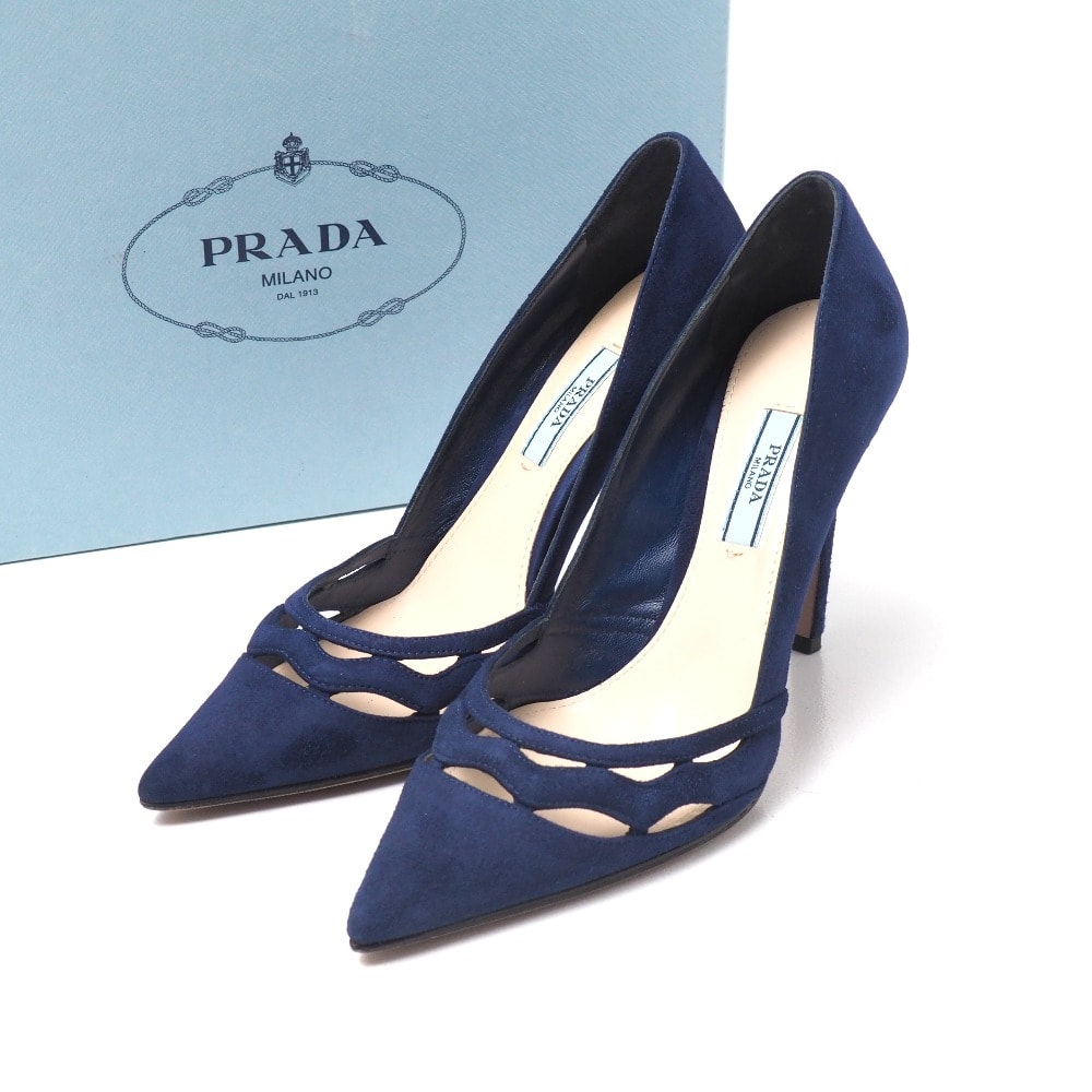 PRADA プラダ パンプス サイズ37 1/2 スエード カットアウト ハイヒール ポインテッドトゥ 靴 ブランド古着【中古】20251029/RA6303