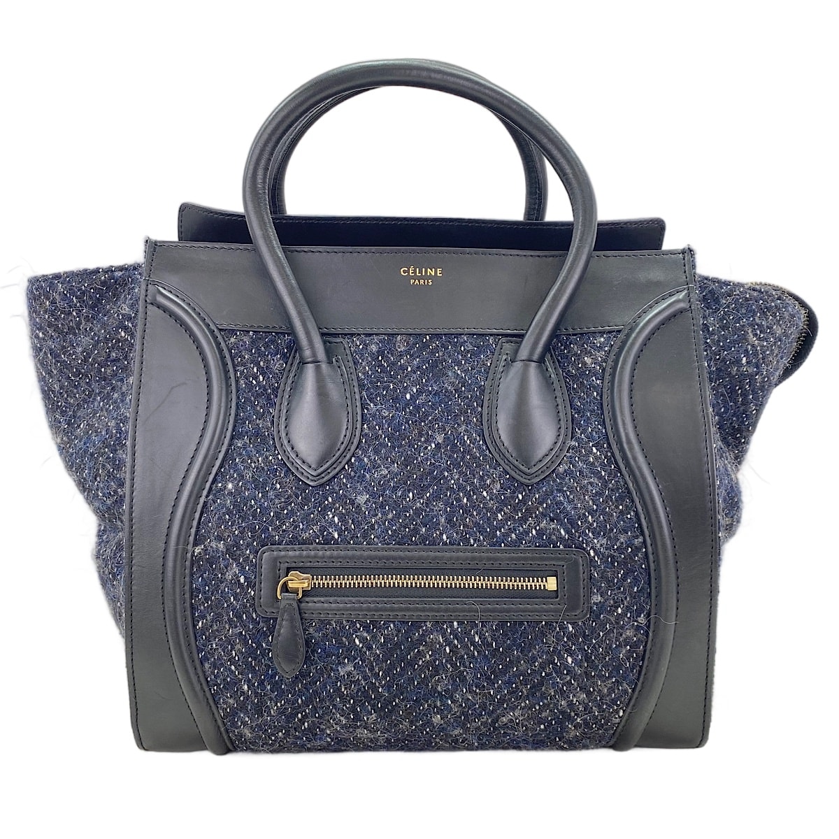 セリーヌ CELINE ツイード ラゲージ mini ハンドバッグ【中古】
