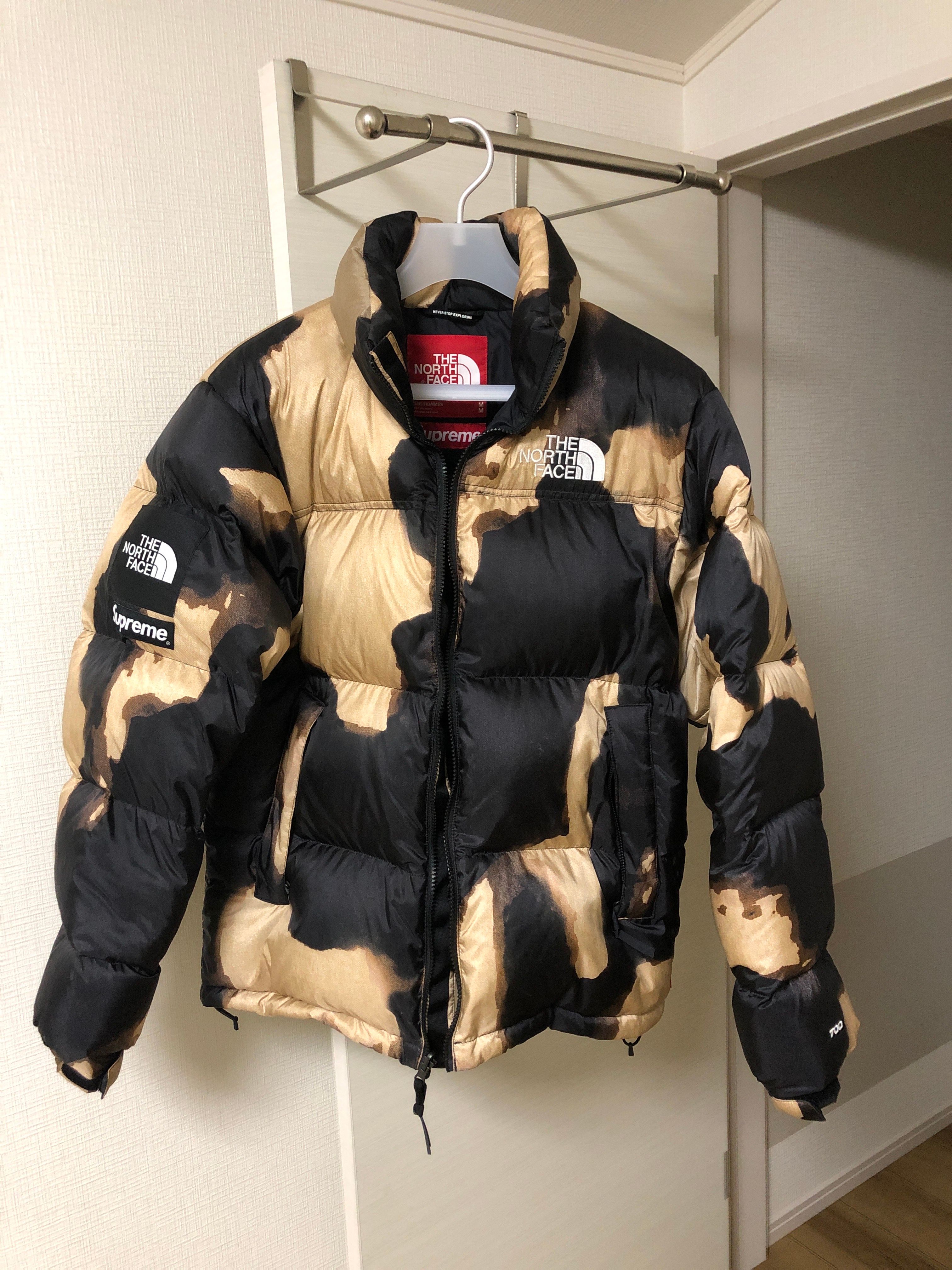 Supreme x The North Face Bleached Denim Print Nuptse Jacket "Black"
