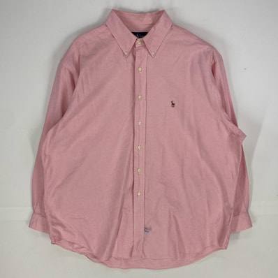 古着 ラルフローレン RALPH LAUREN 長袖シャツ ボタンダウン ロングスリーブ カラーポニー ワンポイント XL ピンク系 メンズ