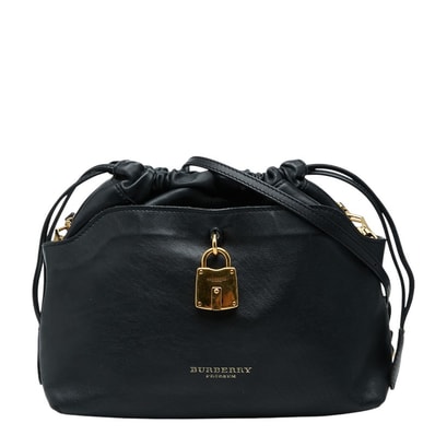 バーバリー 斜め掛け ショルダーバッグ 巾着 ITCF&10SCA ブラック レザー レディース BURBERRY 【中古】