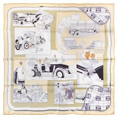 【未使用】HERMES エルメス スカーフ カレ70 L Elegance et le Confort en Automobile 自動車の快適 981902S 09 シルク ベージュ ブラック【中古】