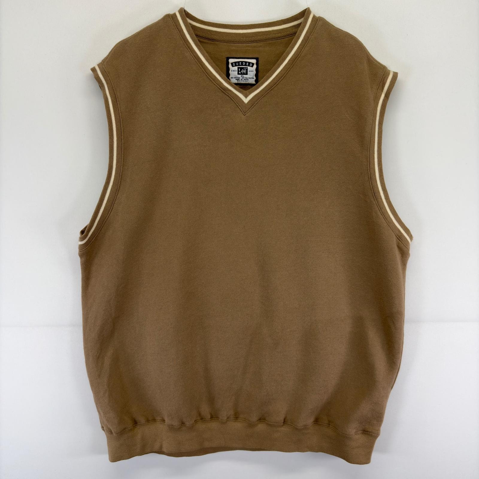 古着 リー Lee ベスト プルオーバー Vネック スウェット 大きいサイズ リブ XL ベージュ 無地 メンズ