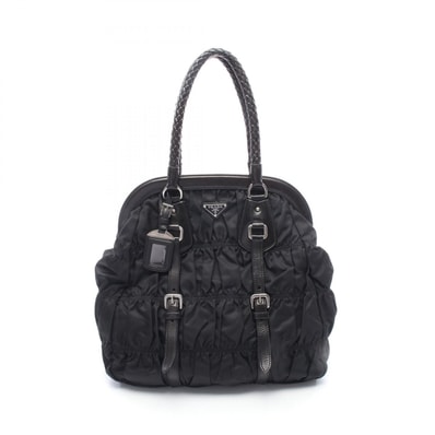 プラダ PRADA ギャザー トートバッグ バッグ ナイロン レザー レディース ブラック系 【中古】