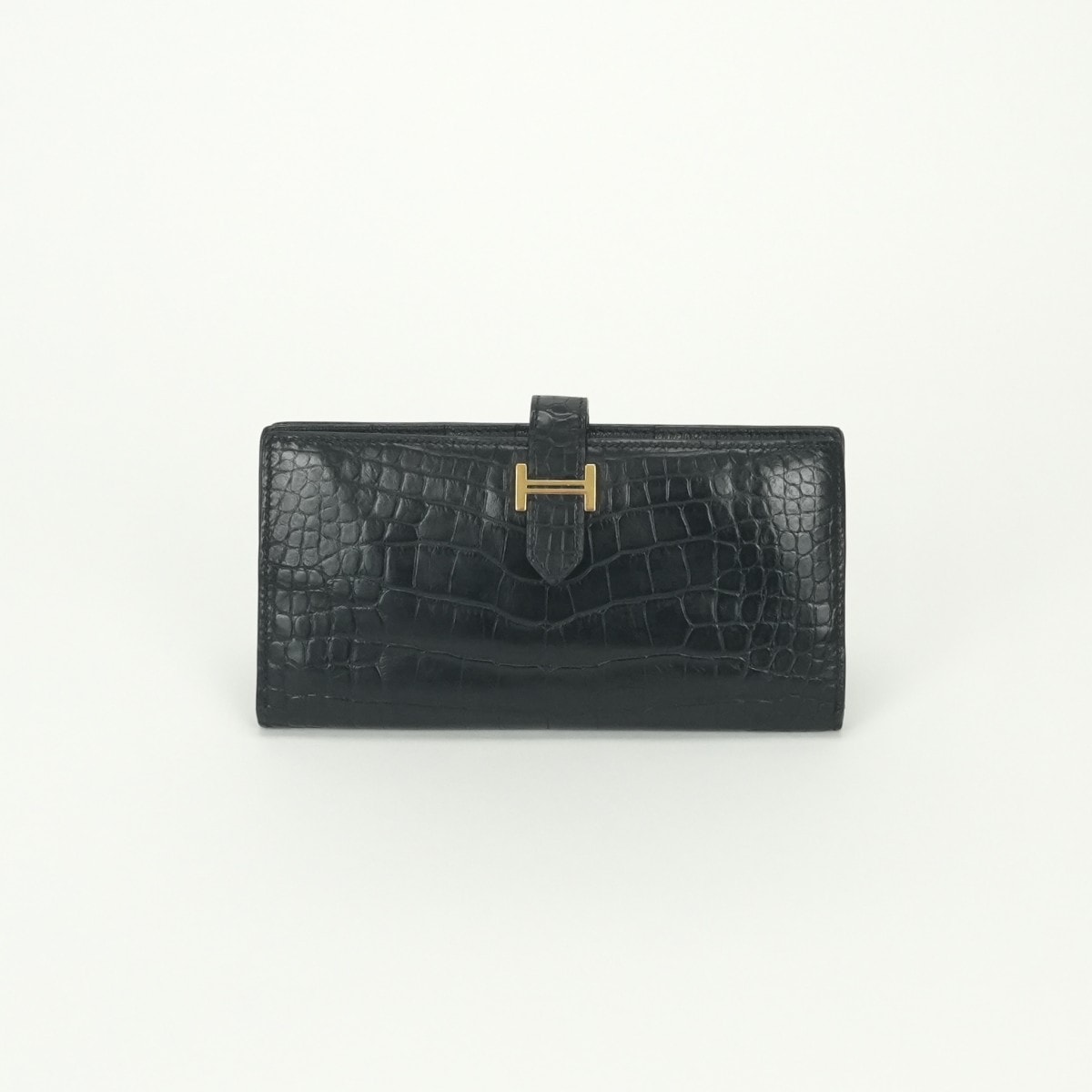 エルメス HERMES ベアンスフレ ベアン スフレ 財布 長財布 ロングウォレット アリゲーター クロコダイル ノワール Noir ブラック Black 黒 ゴールド金具 エキゾチック