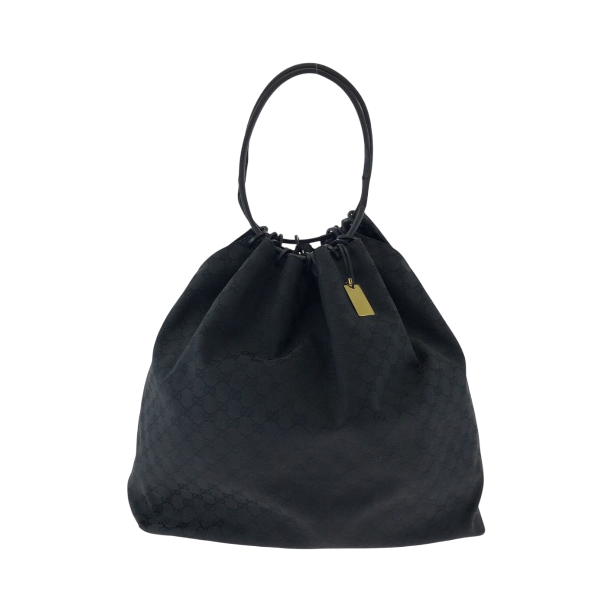 美品 GUCCI グッチ ブラック 黒 ブラック金具 GGキャンバス 巾着 ショルダーバッグ 502469 【中古】