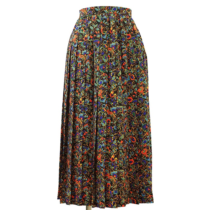 SALE【美品】YVES SAINT LAURENT イヴ・サンローラン スカート サイズ S レディース フローラル 花柄 総柄 プリーツ フレア ボトムス マルチカラー