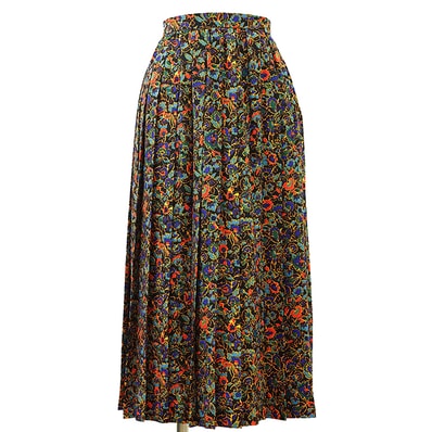 SALE【美品】YVES SAINT LAURENT イヴ・サンローラン スカート サイズ S レディース フローラル 花柄 総柄 プリーツ フレア ボトムス マルチカラー