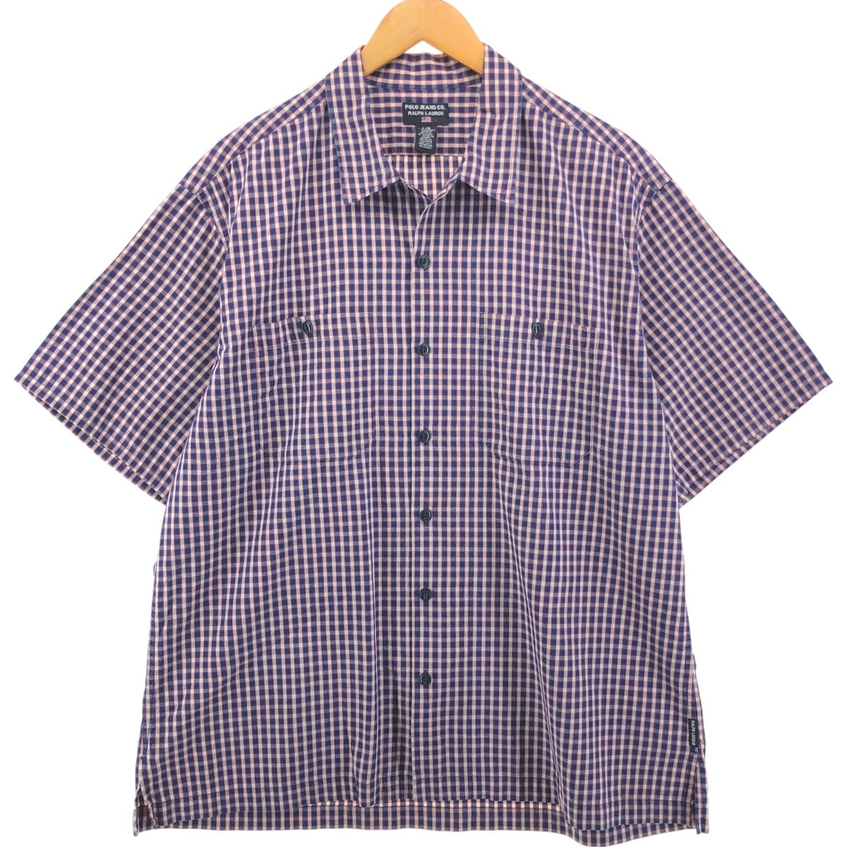 古着 00年代 ラルフローレン Ralph Lauren POLO JEANS COMPANY チェック柄 半袖 オープンカラー コットンシャツ ボックスシャツ メンズL相当/eaa550538