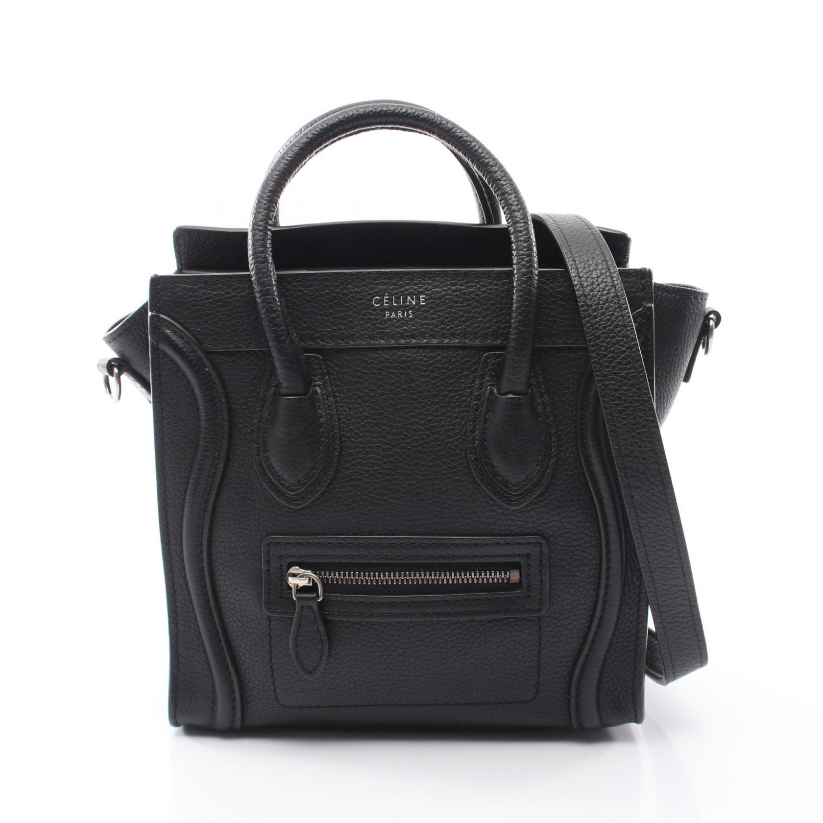 セリーヌ CELINE ラゲージ ナノショッパー 2WAY ハンドバッグ バッグ レザー レディース ブラック系 【中古】