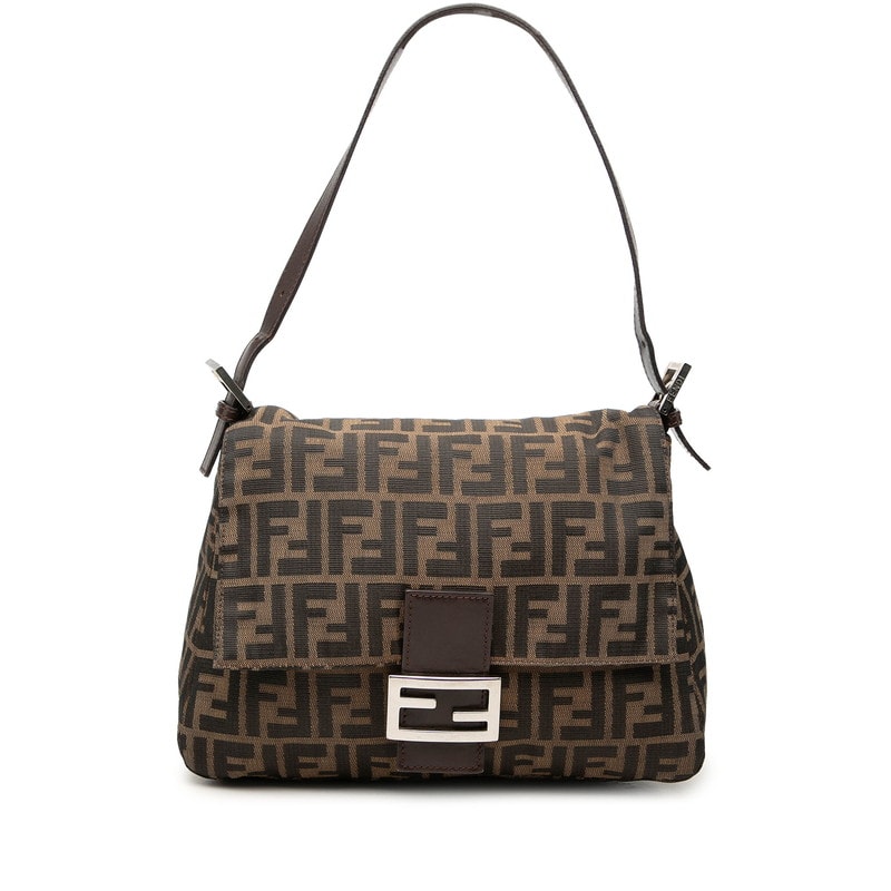 フェンディ ズッカ マンマバケット ハンドバッグ ワンショルダーバッグ ブラウン キャンバス レザー レディース FENDI 中古