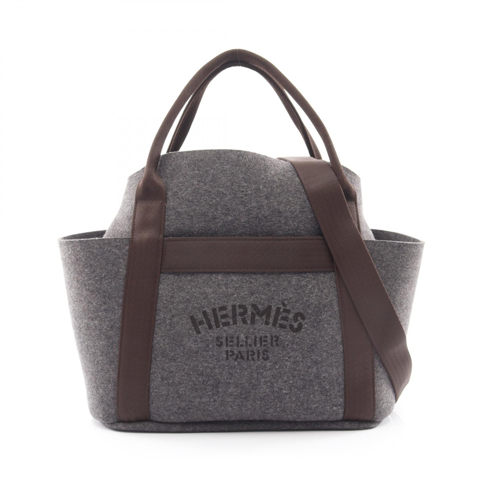 エルメス HERMES サック ド パンサージュ グルーム 2WAY トートバッグ バッグ レザー フェルト / ワルシェブロン フェルト エベンヌ Y刻印(2020年製造) レディース グレー系 / ブラウン系 / グリモワイヤン 【中古】