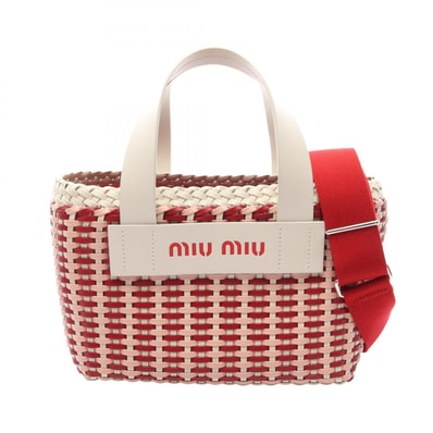ミュウ ミュウ Miu Miu INTRECCIO 2WAY ハンドバッグ バッグ レザー レディース ホワイト系 / レッド系 / ピンク系 5BA077 【中古】