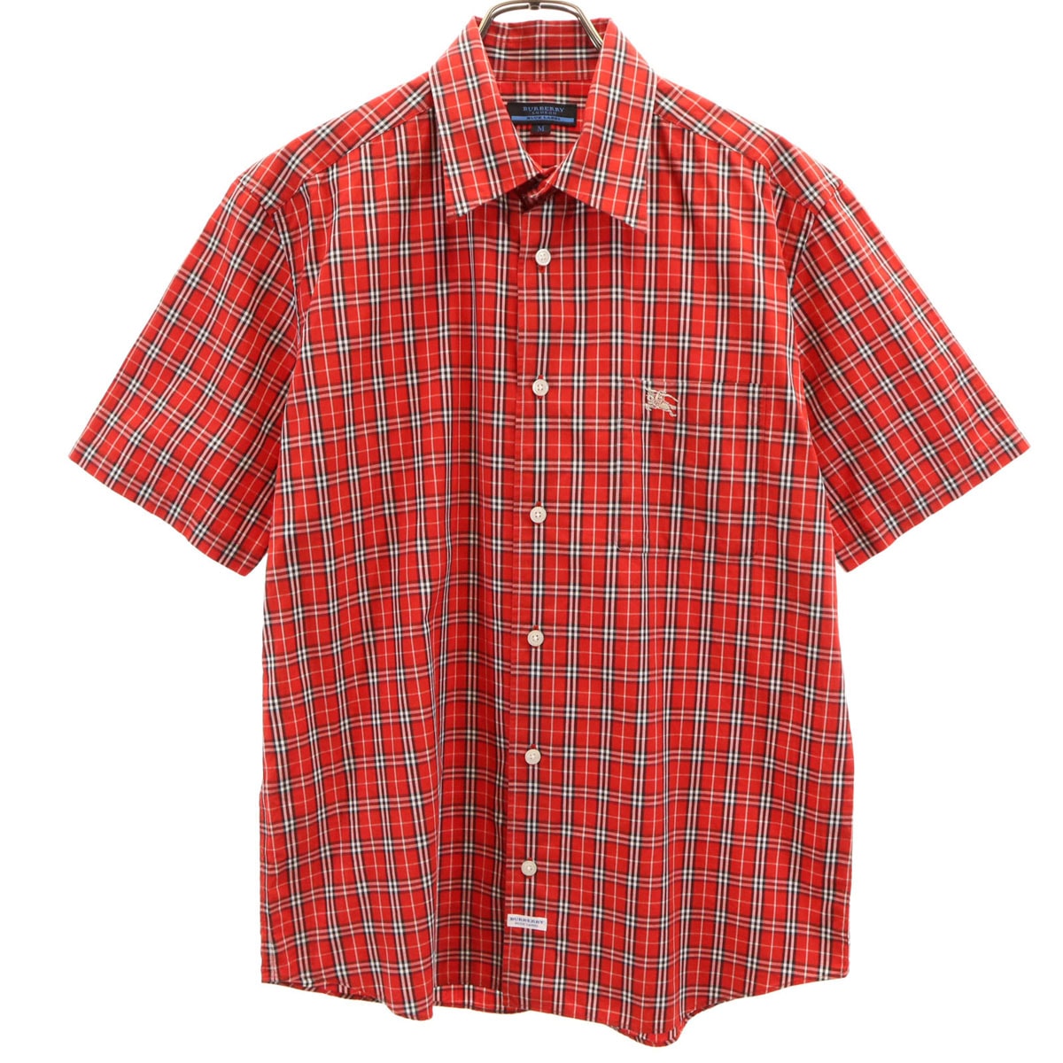 美品 BURBERRY LONDON BLUE LABEL バーバリー ロンドン ブルーレーベル 日本製 チェック柄 半袖 シャツ M レッド 三陽商会
