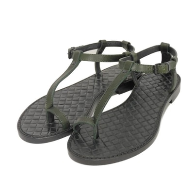 BOTTEGAVENETA ボッテガヴェネタ イントレチャート トング 34 1/2 カーフ ダークグリーン ブラック フラット ストラップ キャンピング サンダル 254555 VP810 3225