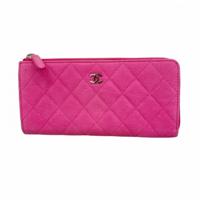 【6dd4641】シャネル 長財布 マトラッセ キャビアスキン ピンク シルバー金具【中古】レディース