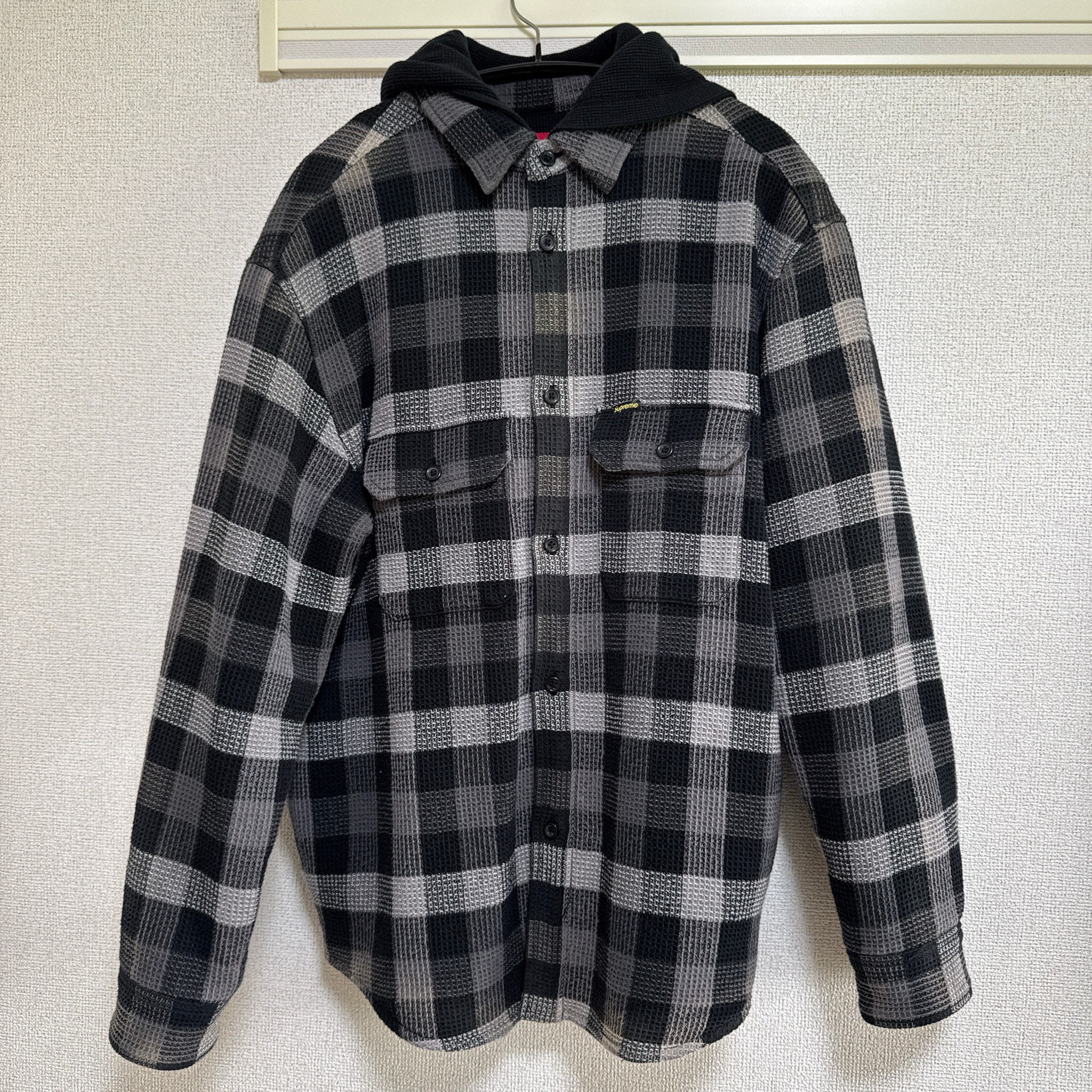Supreme Waffle Plaid Hooded Shirt "Black"