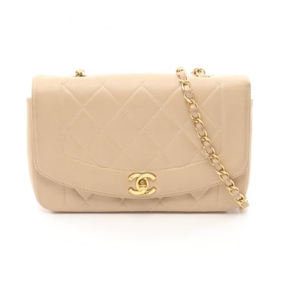 シャネル CHANEL マトラッセ ダイアナフラップ ショルダーバッグ バッグ ラムスキン(羊革) レディース ベージュ系 A01164 【中古】