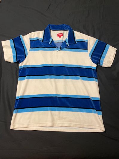 Supreme Stripe Velour Polo "White/Blue"