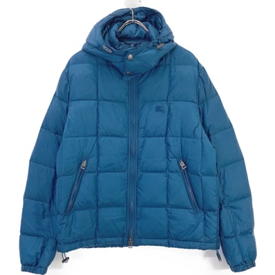 バーバリーブリット 3830077 ブルー ホース刺繍 裏地チェック ダウンジャケット L