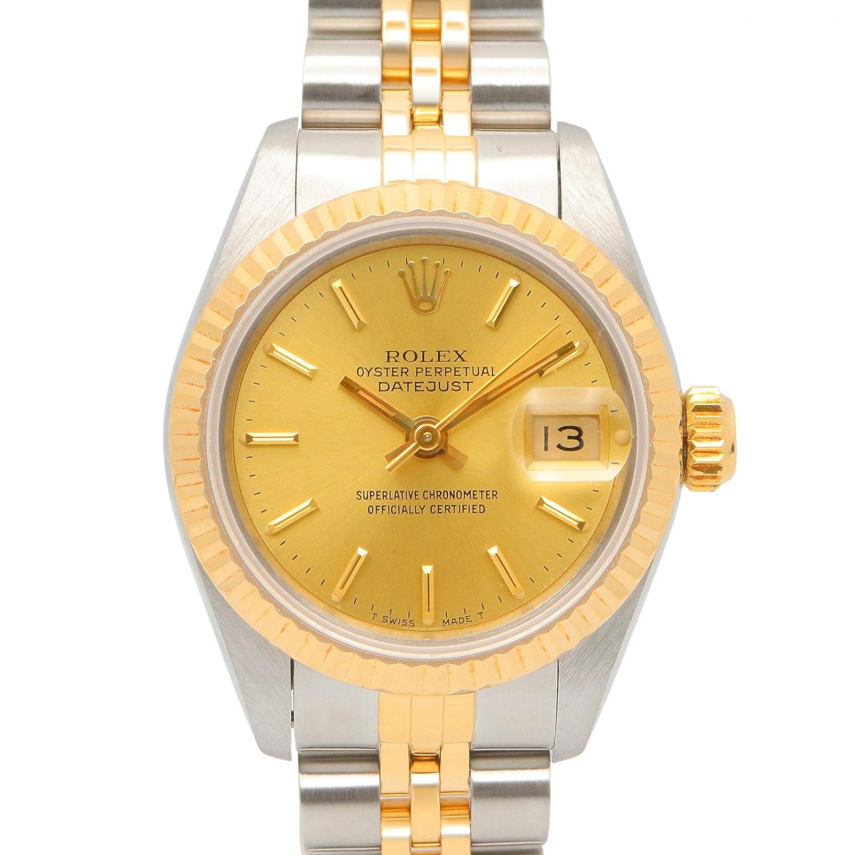 ロレックス ROLEX デイトジャスト E番 シャンパン バー 腕時計 時計 K18(イエローゴールド) ステンレススチール レディース ゴールド系 シャンパン 69173 【中古】