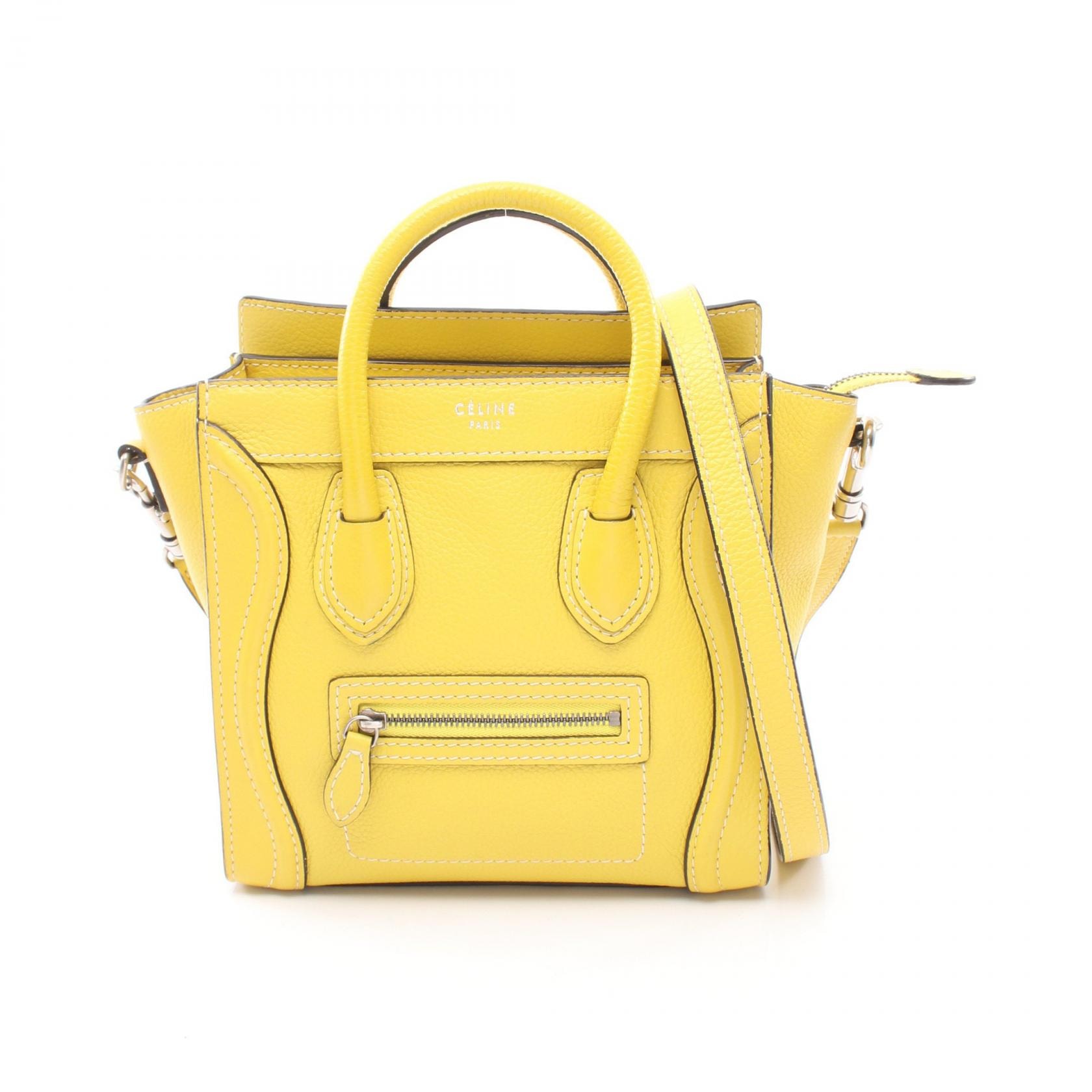セリーヌ CELINE ラゲージ ナノショッパー 2WAY ハンドバッグ バッグ レザー レディース イエロー系 168243 【中古】